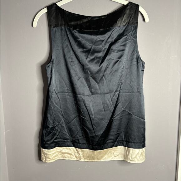 Theory Black Navy White Silk Colorblock Sleeveless Blouse Side Zip Small - Picture 6 of 7